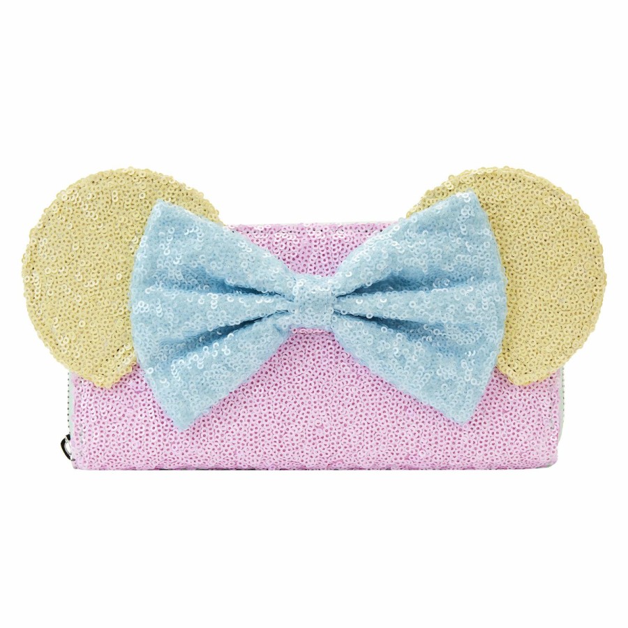 Handbags & Wallets * | Limited Edition Exclusive Minnie Mouse Pastel Sequin Zip Around Wallet Loungefly Bestsellers