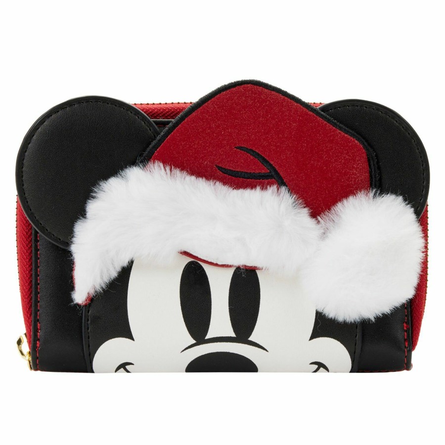 Handbags & Wallets * | Exclusive Glitter Mickey Mouse Santa Zip Around Wallet Loungefly Top Sellers