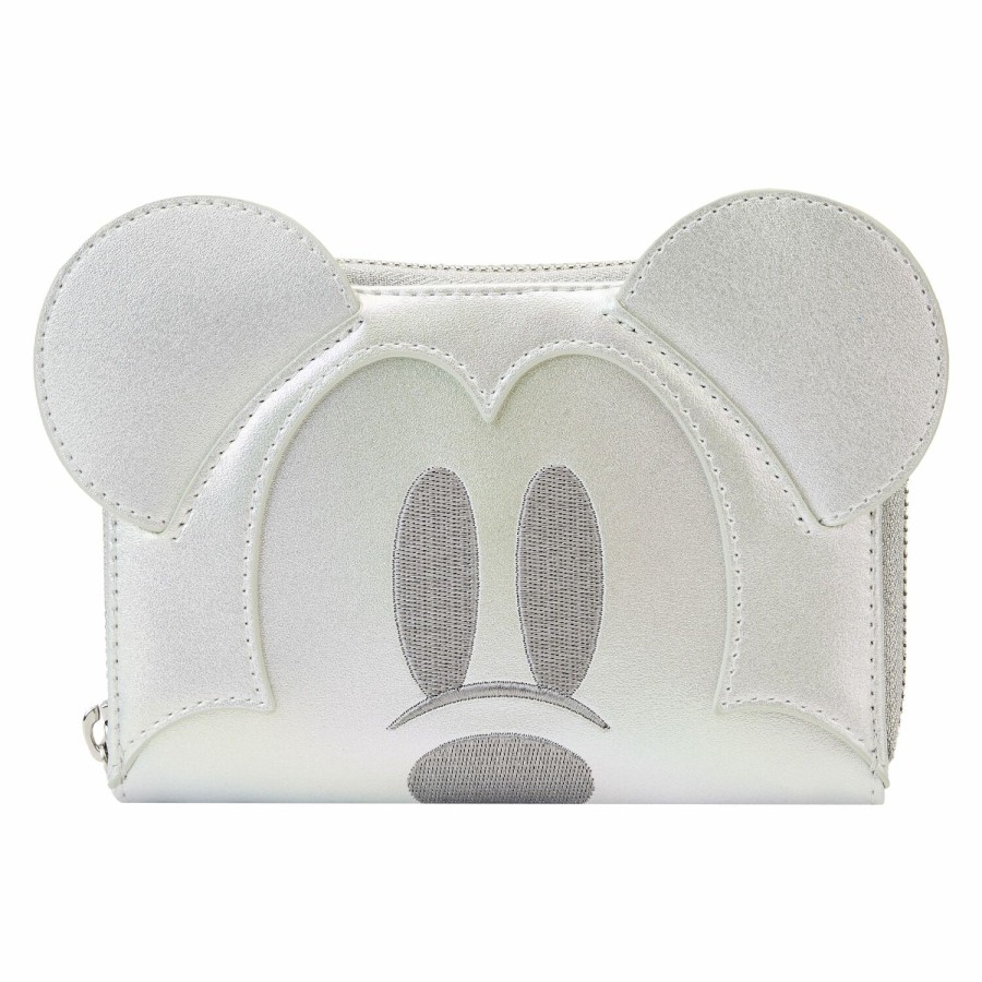 Handbags & Wallets * | Limited Edition Exclusive Disney100 Platinum Mickey Mouse Cosplay Zip Around Wallet Loungefly Shop