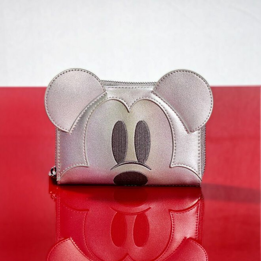 Handbags & Wallets * | Limited Edition Exclusive Disney100 Platinum Mickey Mouse Cosplay Zip Around Wallet Loungefly Shop