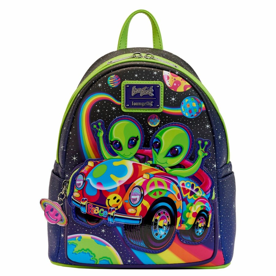 Handbags & Wallets * | Lisa Frank Cosmic Alien Ride Glow Mini Backpack Loungefly Best Price