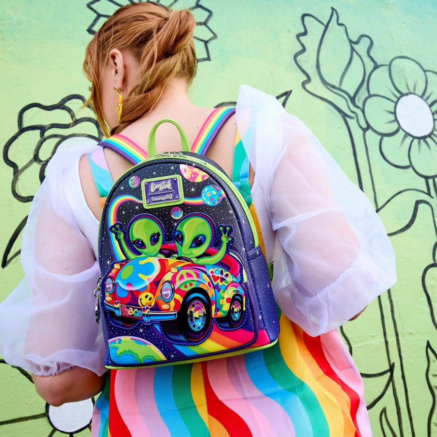 Handbags & Wallets * | Lisa Frank Cosmic Alien Ride Glow Mini Backpack Loungefly Best Price