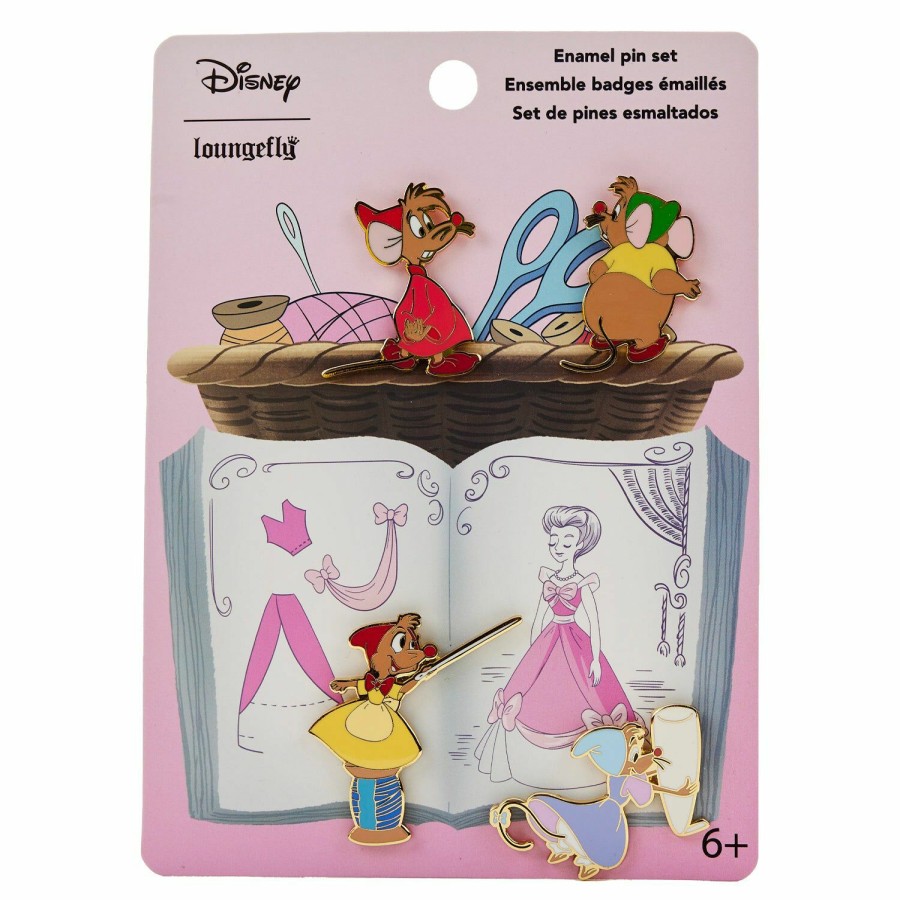 Accessories * | Cinderella Making A Lovely Dress For Cinderelly 4Pc Pin Set Loungefly Clearance