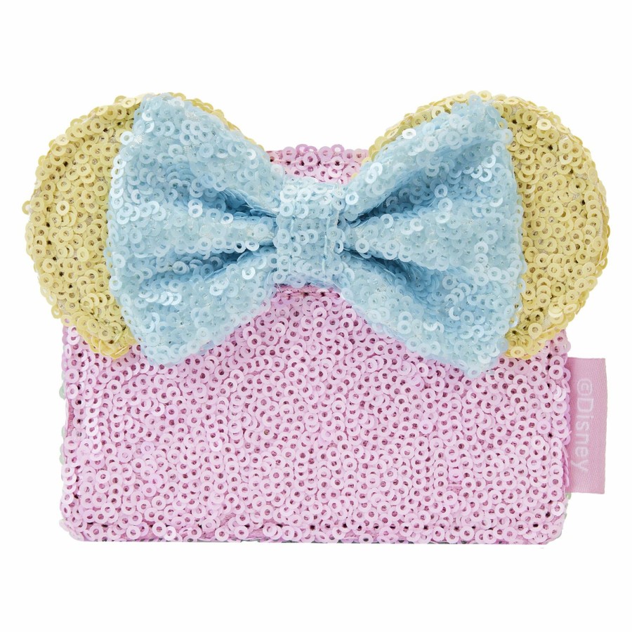 Handbags & Wallets * | Limited Edition Exclusive Minnie Mouse Pastel Sequin Card Holder Loungefly Quality Guarantee