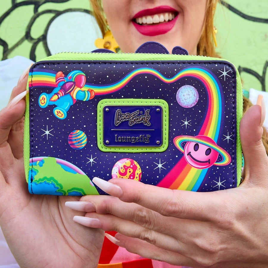 Handbags & Wallets * | Lisa Frank Cosmic Alien Ride Zip Around Wallet Loungefly Discount Online