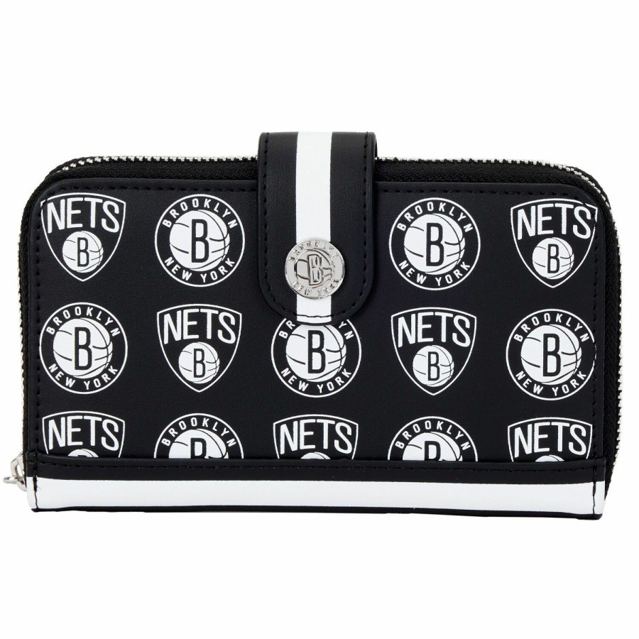 Handbags & Wallets * | Nba Brooklyn Nets Logo Zip Around Wallet Loungefly Promotions