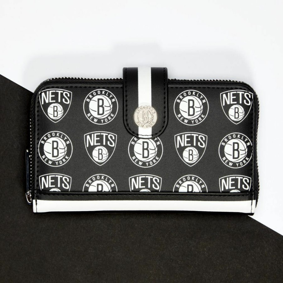 Handbags & Wallets * | Nba Brooklyn Nets Logo Zip Around Wallet Loungefly Promotions