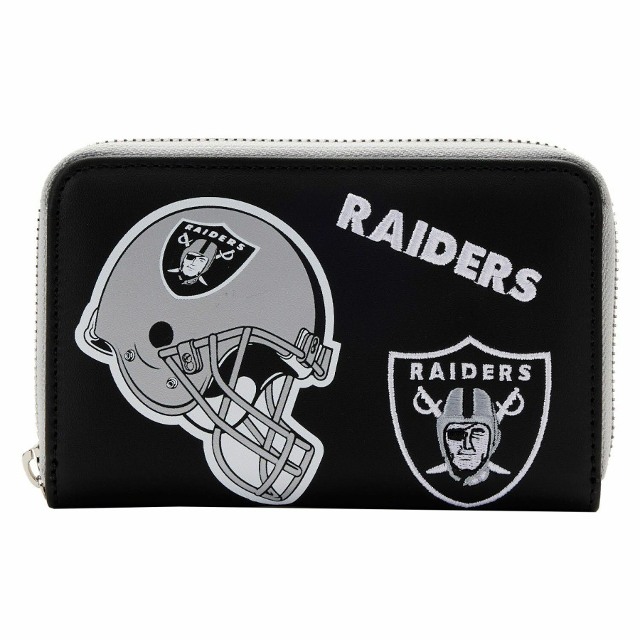 Handbags & Wallets * | Nfl Las Vegas Raiders Patches Zip Around Wallet Loungefly Online Sales