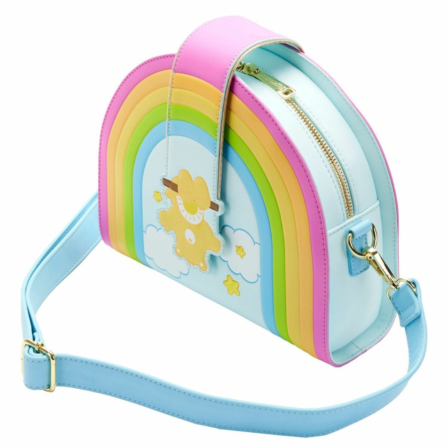 Handbags & Wallets * | Care Bears Funshine Bear Rainbow Swing Crossbody Bag Loungefly New